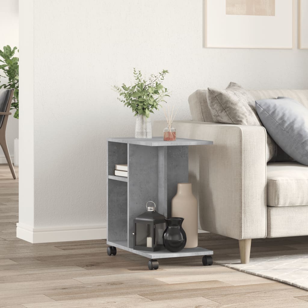 Side Table with Wheels Concrete Grey 50x30x55 cm Engineered Wood